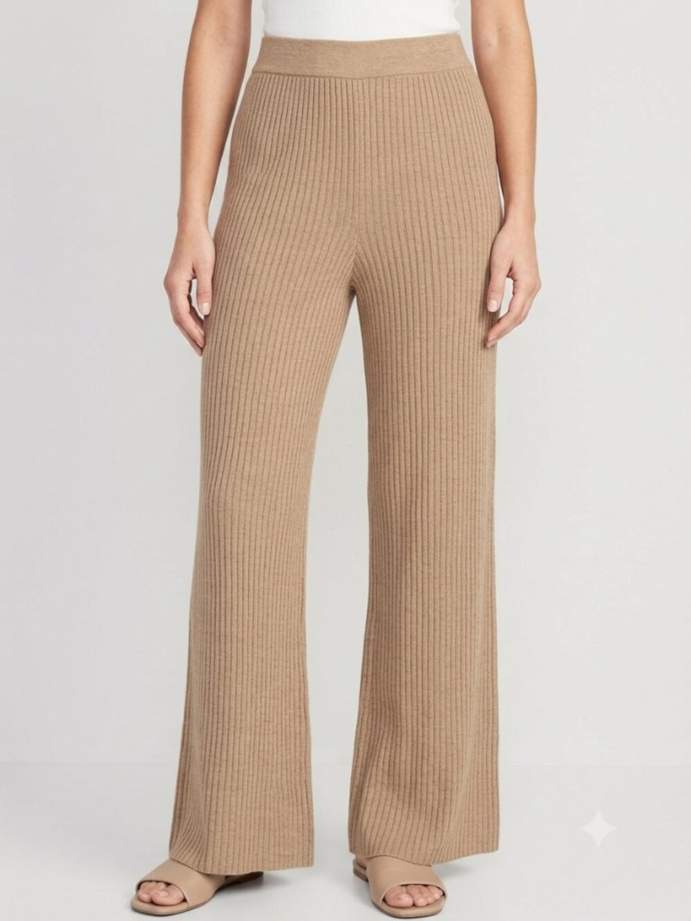 NWT The Drop Catalina Rib Knit Wide Leg Sweater Pants Camel Large